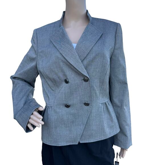 New Tahari by Arthur S. Levine Jesse Grey Long Sleeve Double Breasted Blazer 10 - Picture 1 of 6